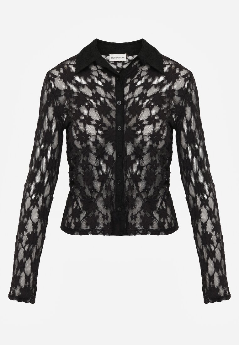 Czarna Koszula z Kwiatowej Koronki Nevieras