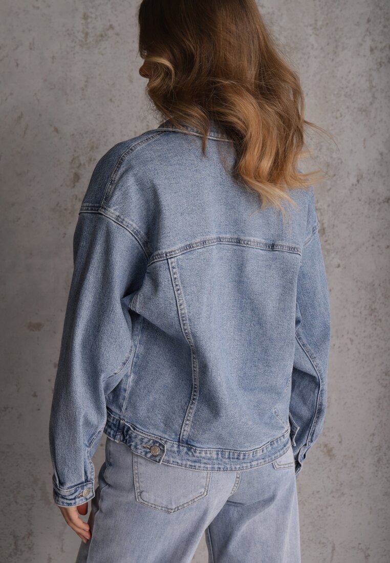 Niebieska Kurtka Jeansowa Oversize z Bawełną i Lyocellem Vimarosse