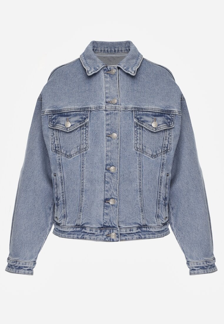 Niebieska Kurtka Jeansowa Oversize z Bawełną i Lyocellem Vimarosse