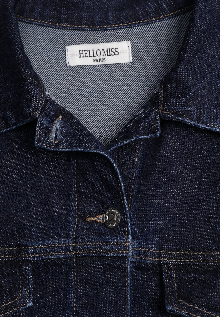 Granatowa Oversizowa Kurtka Jeansowa z Bawełną Vimaloras