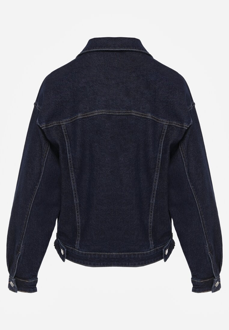 Granatowa Oversizowa Kurtka Jeansowa z Bawełną Vimaloras