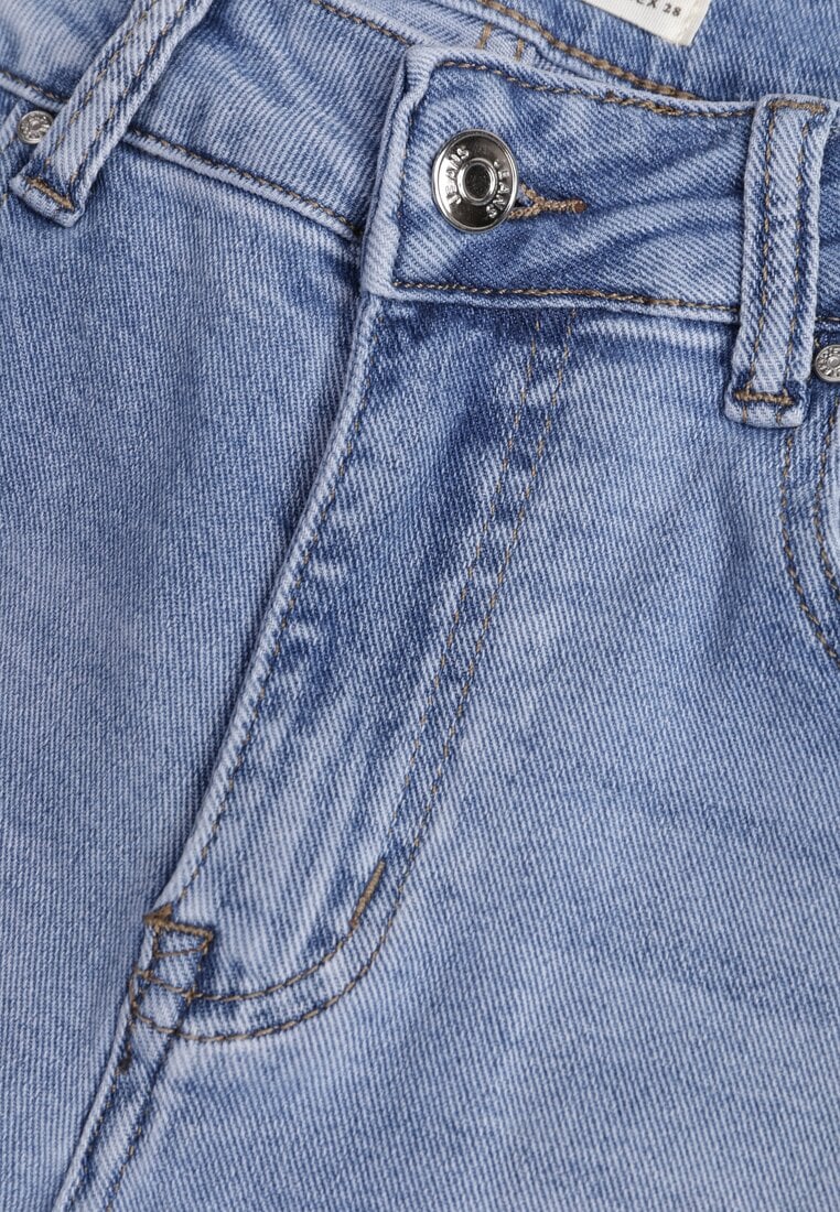 Niebieskie Jeansy Slim z Bawełny Ozdobione Przetarciami Vikiania