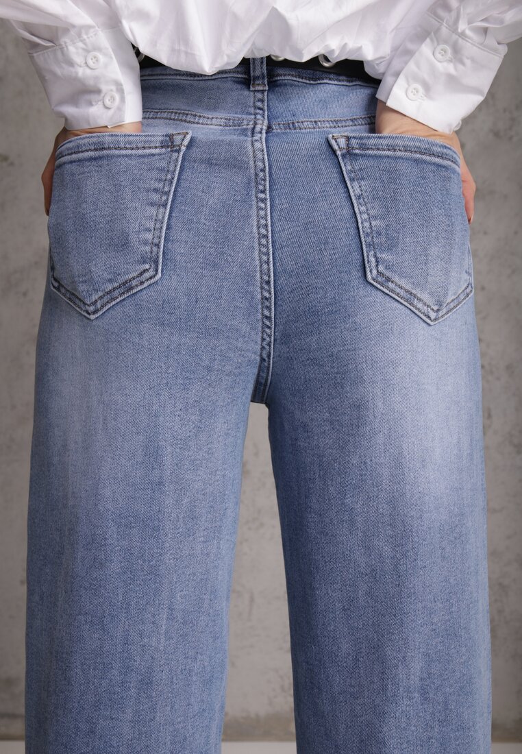 Niebieskie Jeansy Wide Leg High Waist z Elastycznego Denimu z Bawełną Jelimia