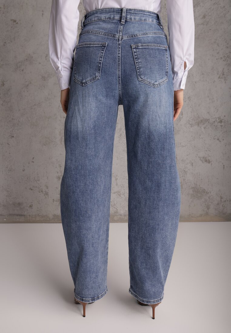 Granatowe Jeansy Barrel Leg High Waist z Bawełny Tinamist