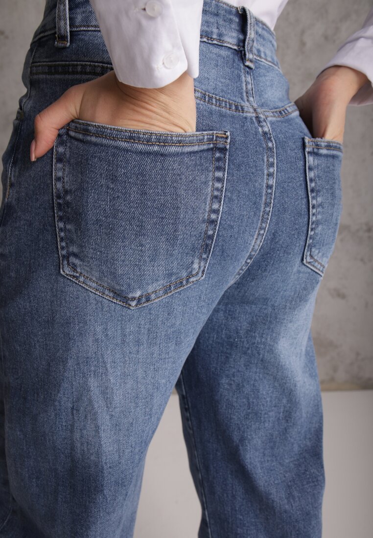 Granatowe Jeansy Barrel Leg High Waist z Bawełny Tinamist