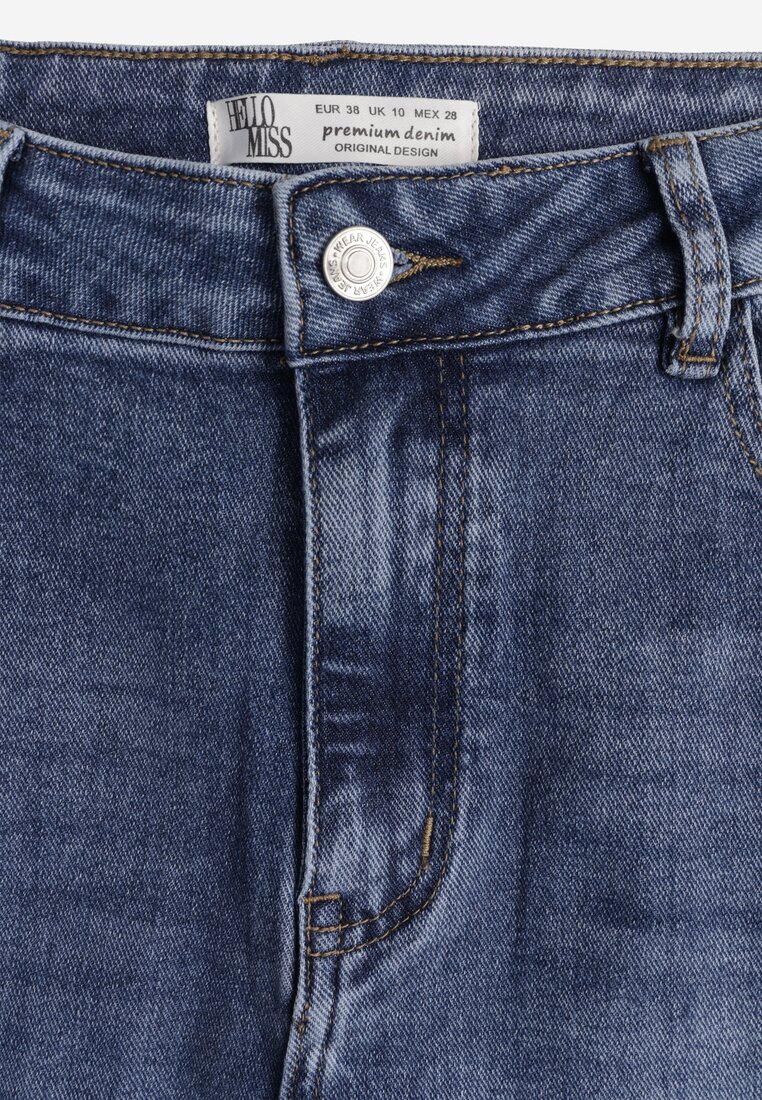 Granatowe Jeansy Barrel Leg High Waist z Bawełny Tinamist