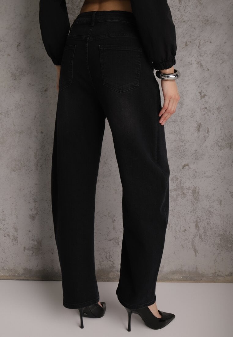Czarne Jeansy Barrel Fit High Waist z Bawełną Rolimia