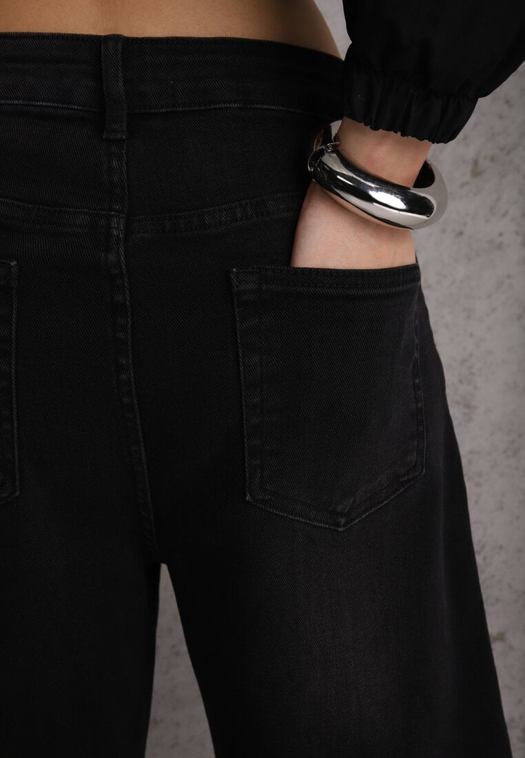 Czarne Jeansy Barrel Fit High Waist z Bawełną Rolimia