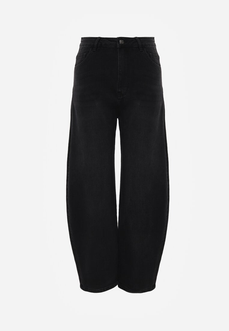 Czarne Jeansy Barrel Fit High Waist z Bawełną Rolimia