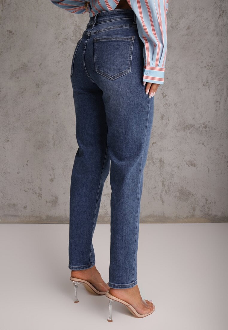 Niebieskie Jeansy Mom Fit Regular Waist z Bawełną Quelovia