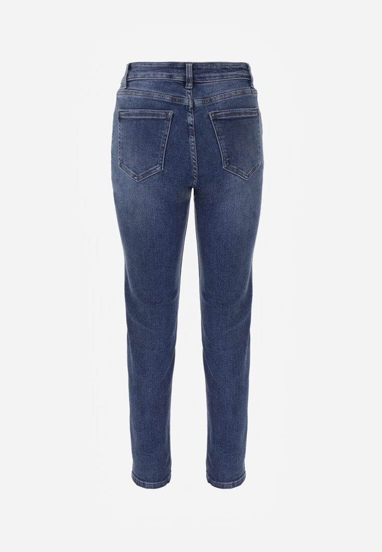 Niebieskie Jeansy Mom Fit Regular Waist z Bawełną Quelovia