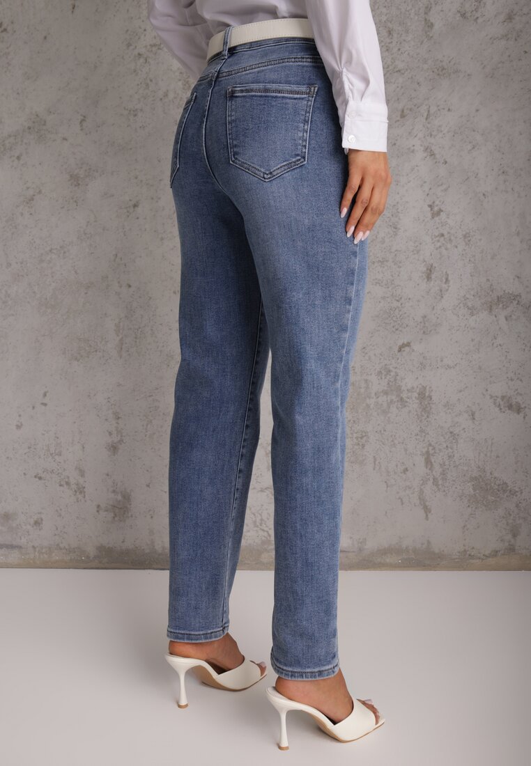 Jasnoniebieskie Jeansy z Bawełną o Fasonie Mom Fit Qastorea