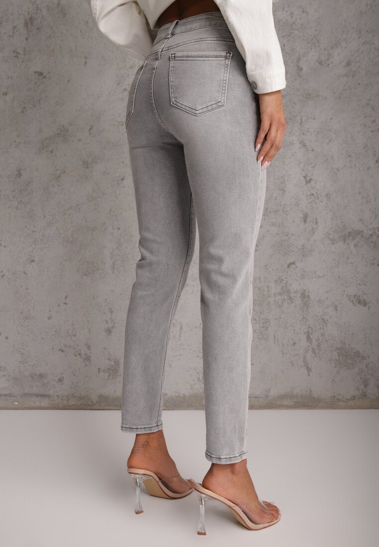 Szare Jeansy o Kroju Regular z Bawełnianego Denimu Timasta