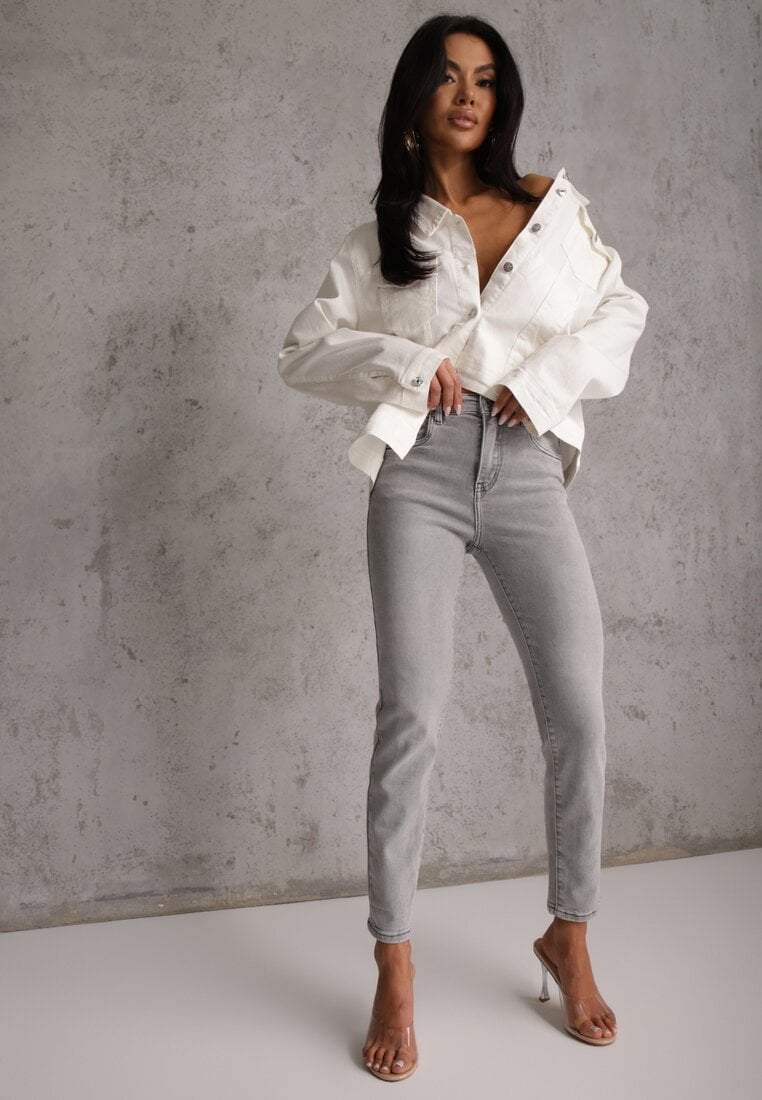 Szare Jeansy o Kroju Regular z Bawełnianego Denimu Timasta