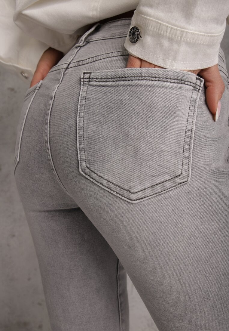 Szare Jeansy o Kroju Regular z Bawełnianego Denimu Timasta