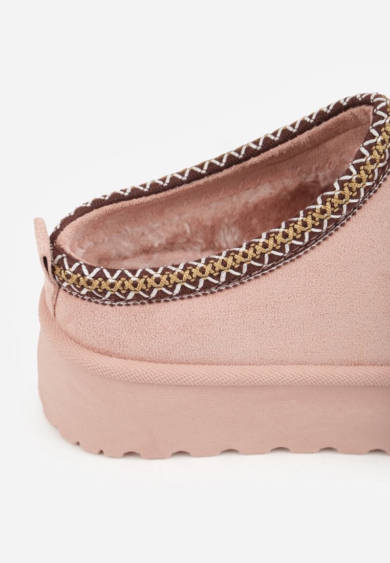 Różowe Śniegowce na Platformie z Niską Cholewką i Haftowanym Wzorem Zivilae