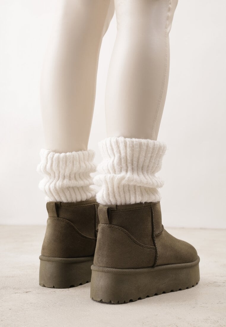 Zielone Krótkie Śniegowce na Grubej Podeszwie Aranwen