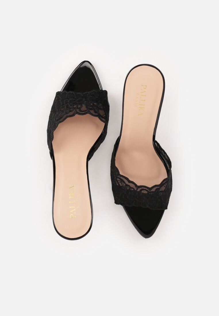 Czarne Koronkowe Klapki na Szpilce Lyvete