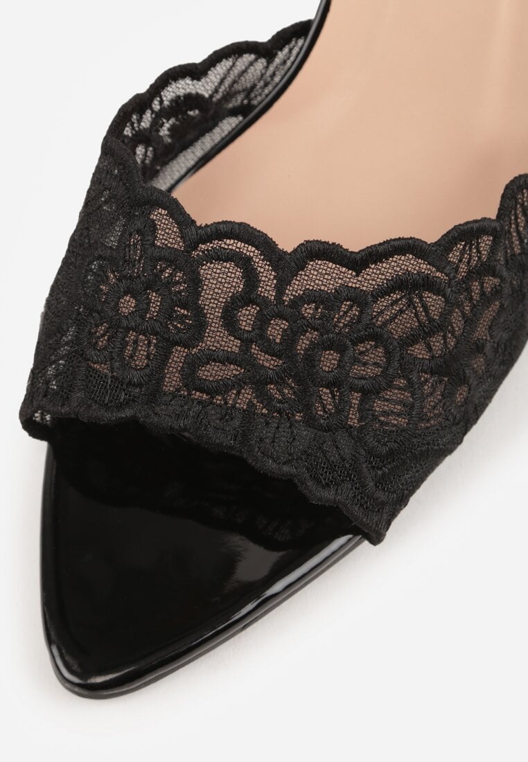 Czarne Koronkowe Klapki na Szpilce Lyvete