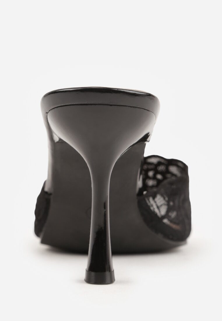 Czarne Koronkowe Klapki na Szpilce Lyvete