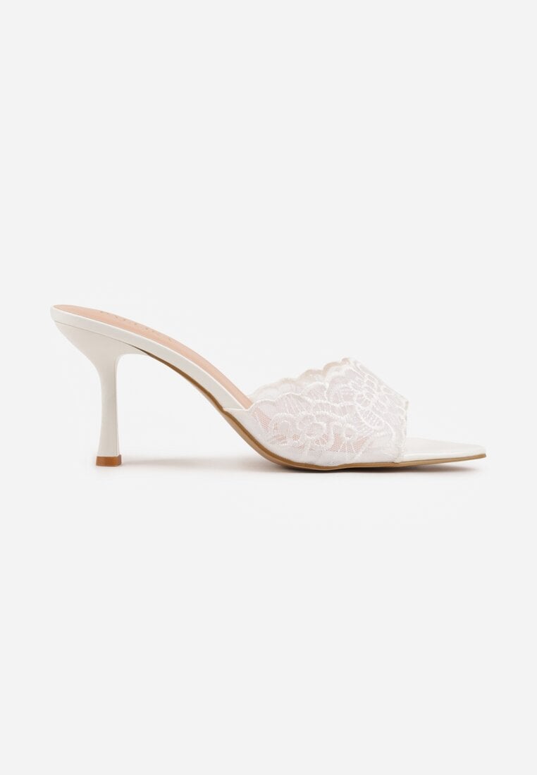 Białe Koronkowe Klapki na Szpilce Lyvete