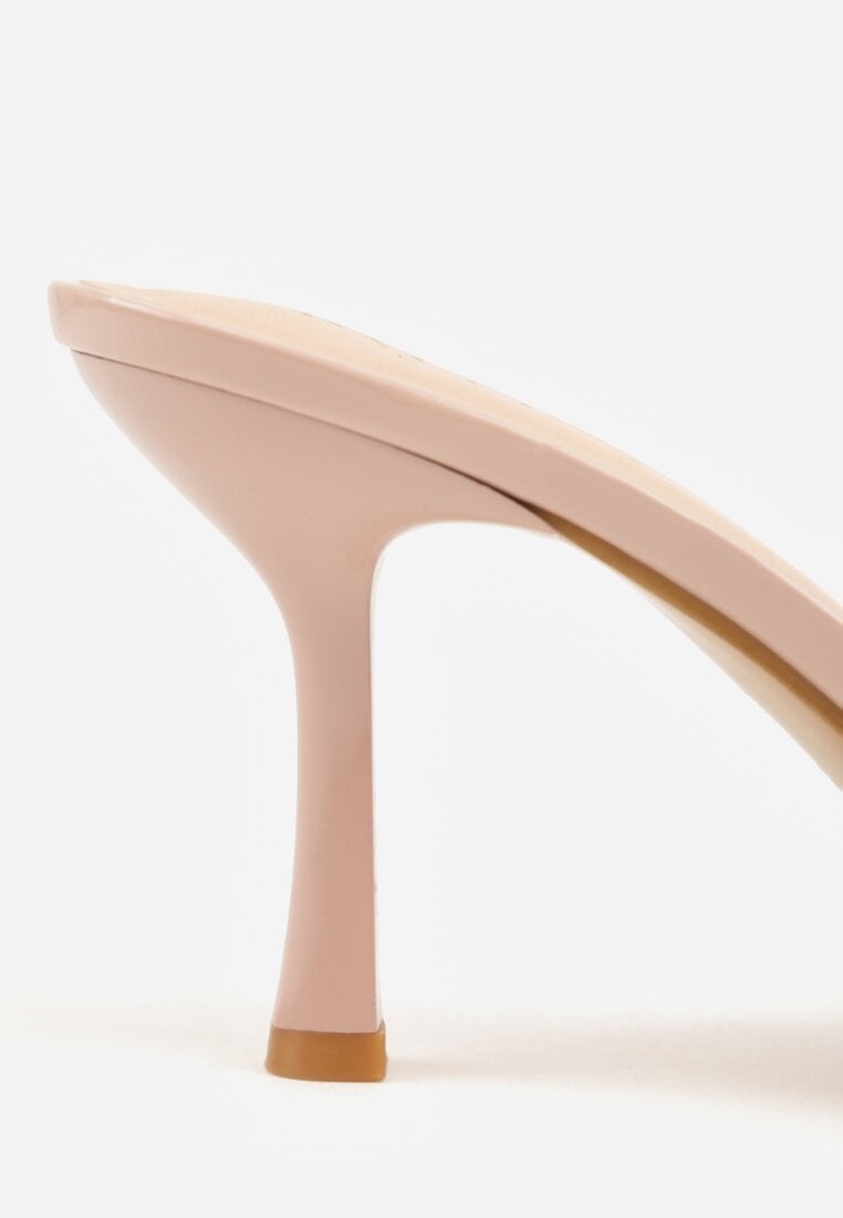 Beżowe Koronkowe Klapki na Szpilce Lyvete