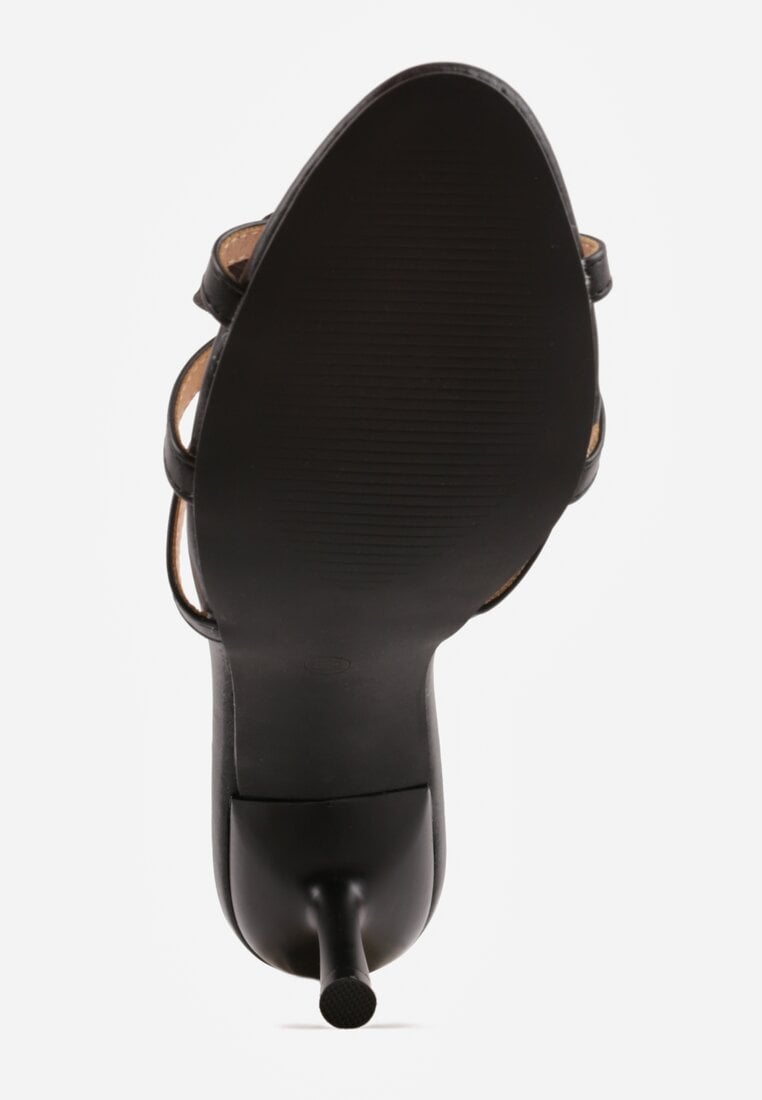 Czarne Klapki na Szpilce z Ozdobnym Kwiatkiem Brialora