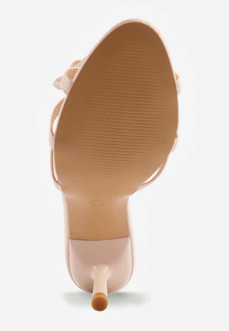 Beżowe Klapki na Szpilce z Ozdobnym Kwiatkiem Brialora