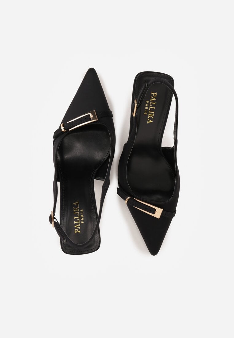 Czarne Sandały Slingback na Klepsydrowym Obcasie Zdobione Klamerką Skodrifa