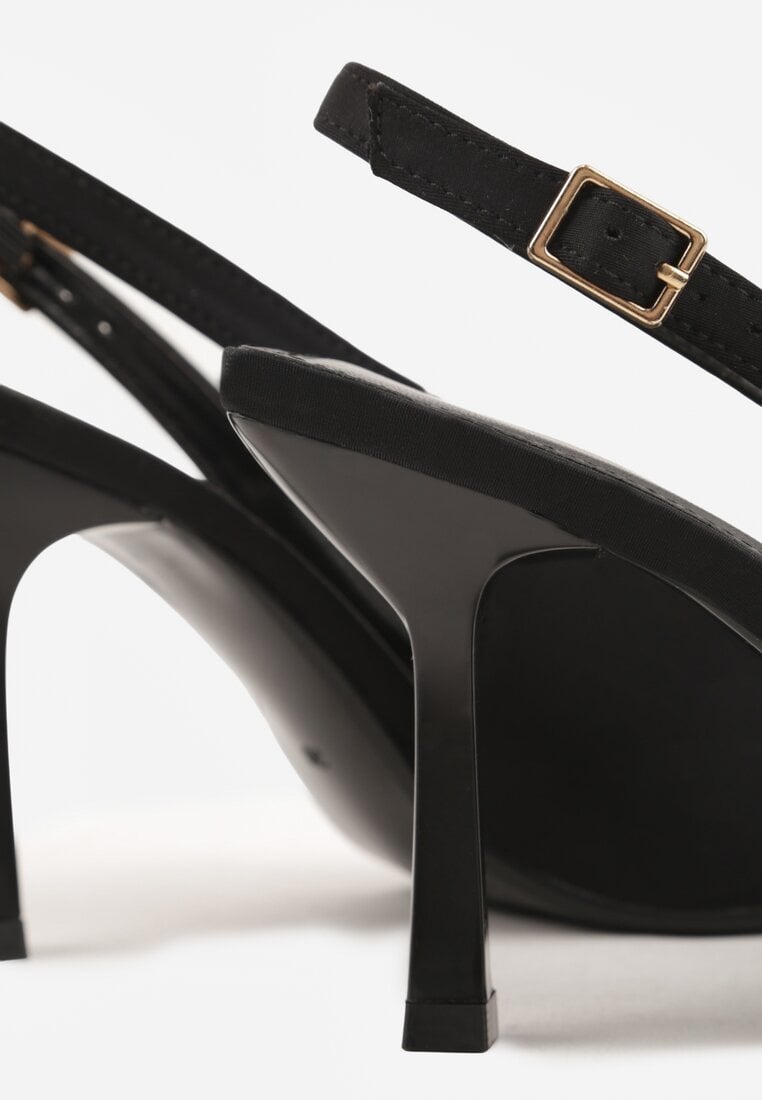 Czarne Sandały Slingback na Klepsydrowym Obcasie Zdobione Klamerką Skodrifa