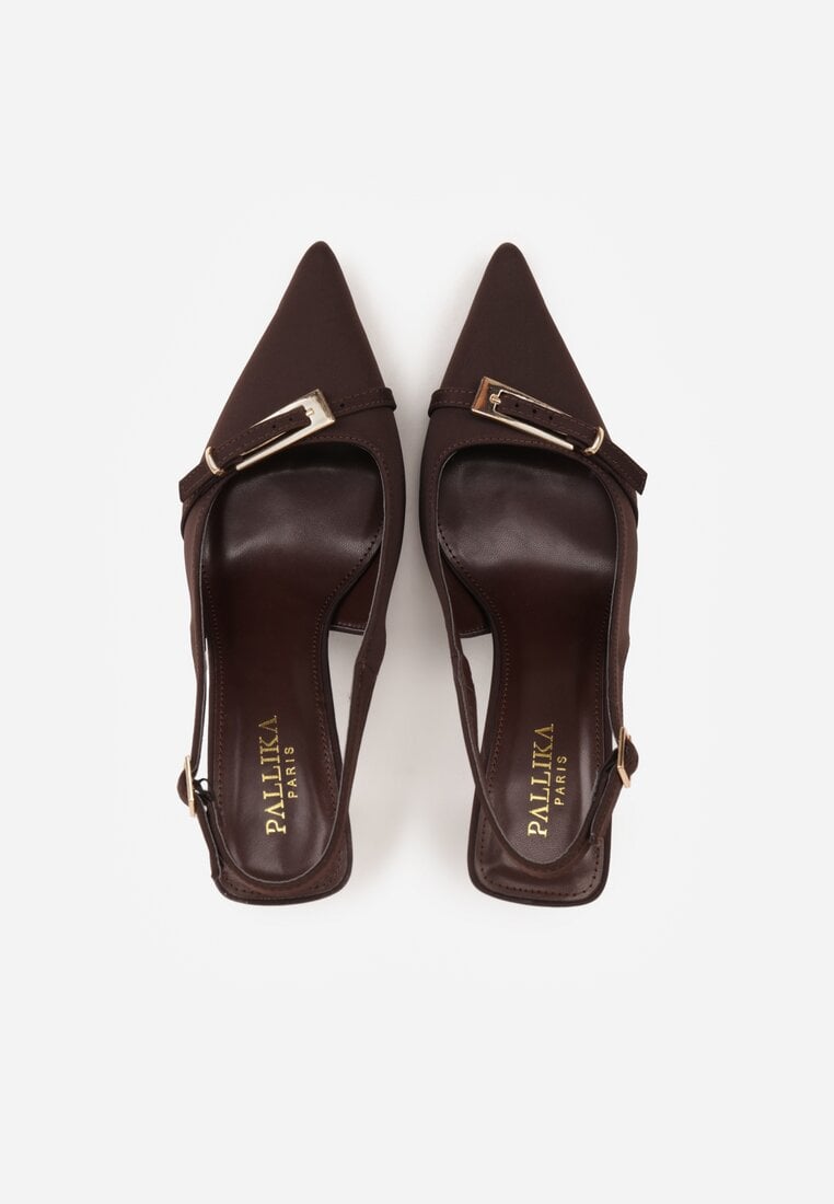 Brązowe Sandały Slingback na Klepsydrowym Obcasie Zdobione Klamerką Skodrifa