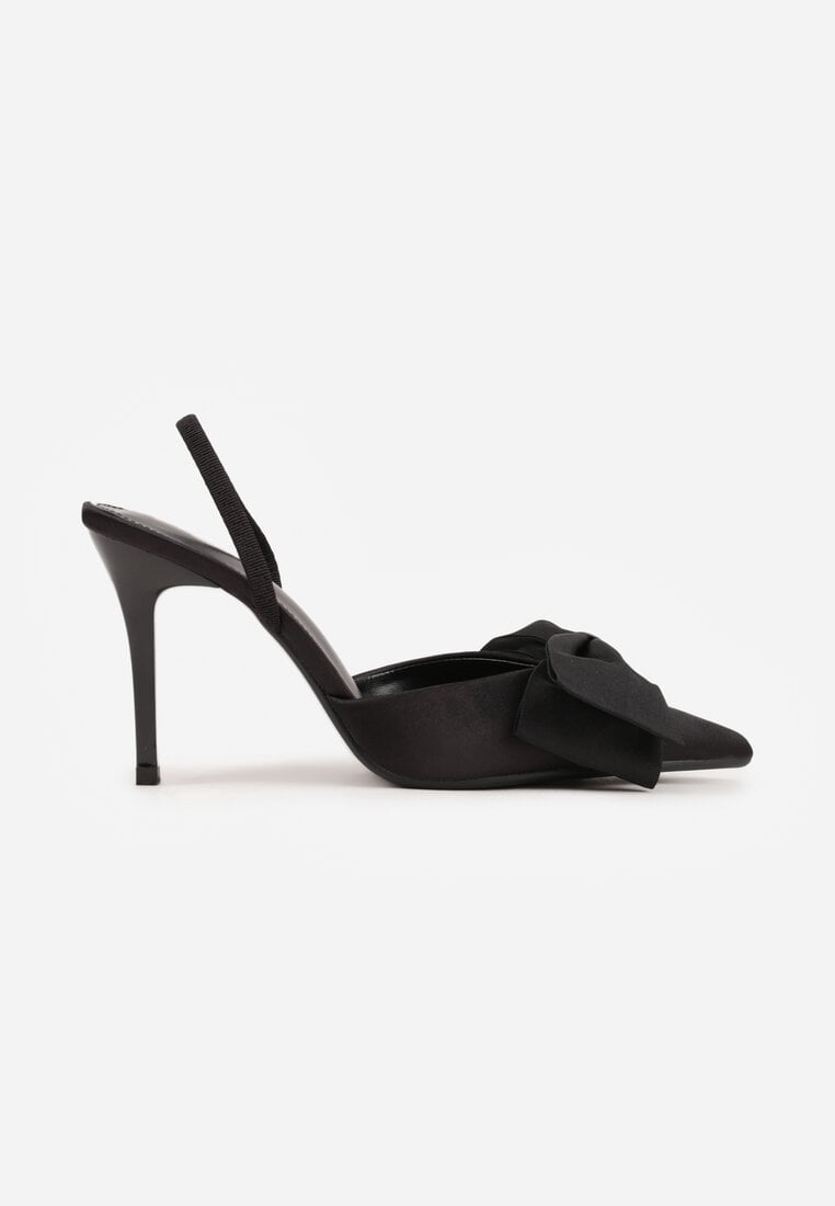 Czarne Szpilki o Satynowym Wykończeniu z Aplikacją w Kształcie Kokardy Gihaen