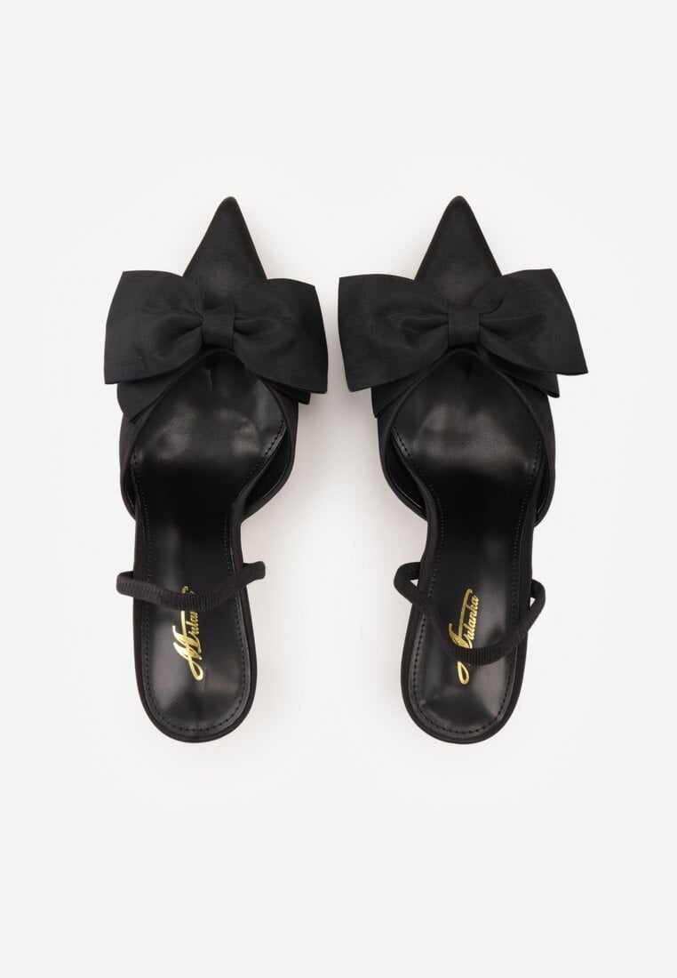 Czarne Szpilki o Satynowym Wykończeniu z Aplikacją w Kształcie Kokardy Gihaen