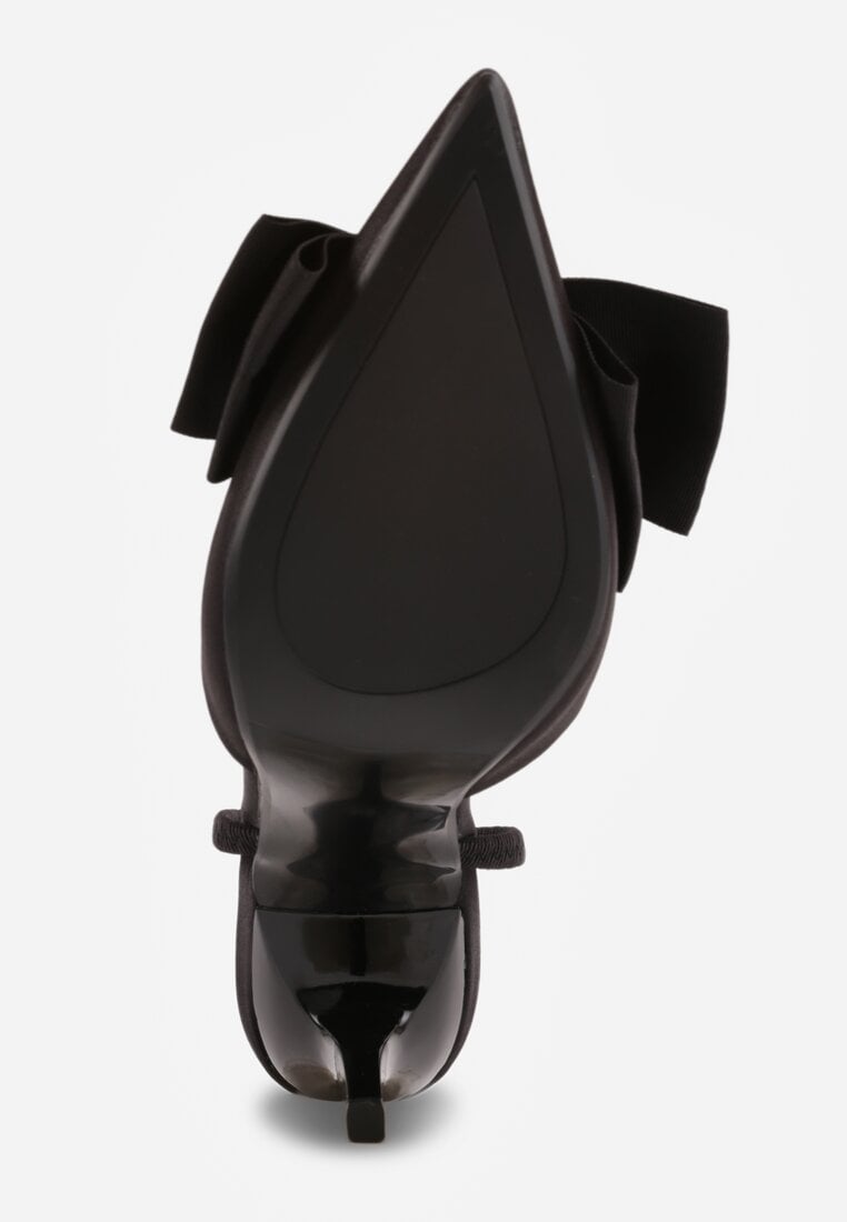 Czarne Szpilki o Satynowym Wykończeniu z Aplikacją w Kształcie Kokardy Gihaen