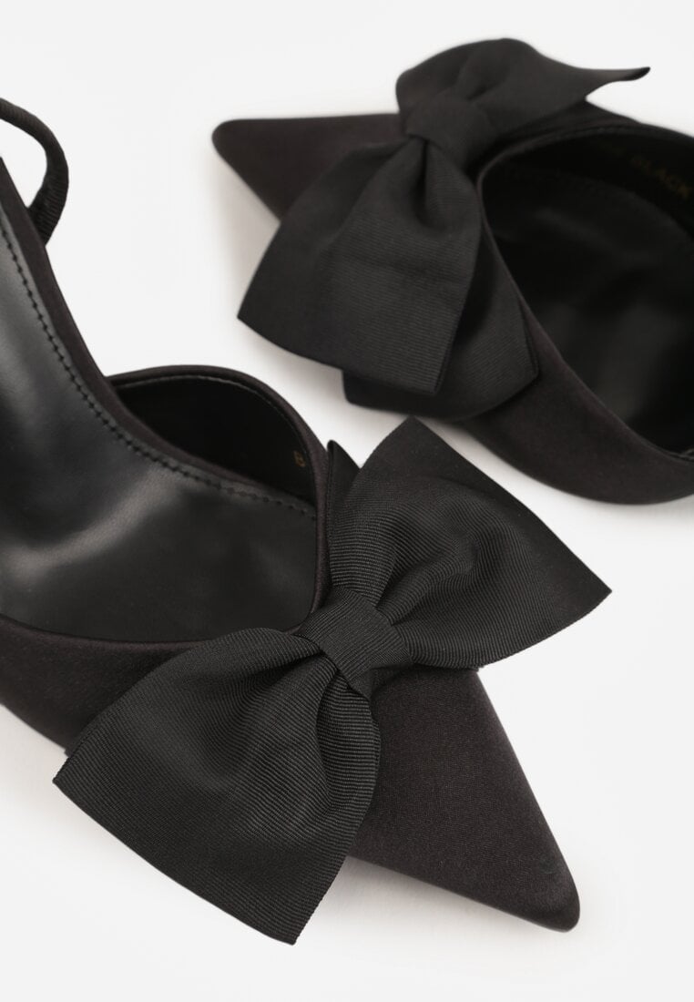 Czarne Szpilki o Satynowym Wykończeniu z Aplikacją w Kształcie Kokardy Gihaen