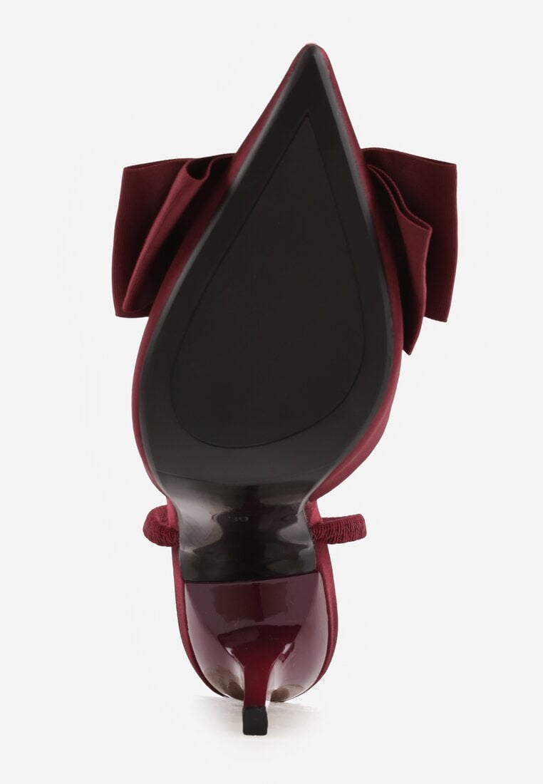 Bordowe Szpilki o Satynowym Wykończeniu z Aplikacją w Kształcie Kokardy Gihaen