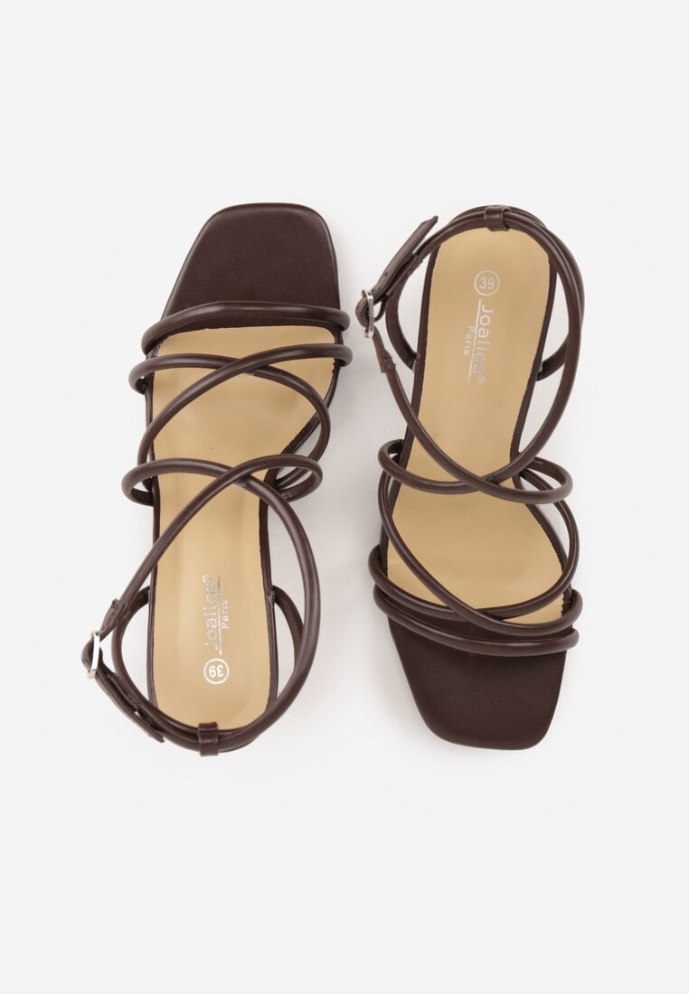 Brązowe Sandały na Szpilce z Cienkimi Paseczkami i Kwadratowym Noskiem Danita
