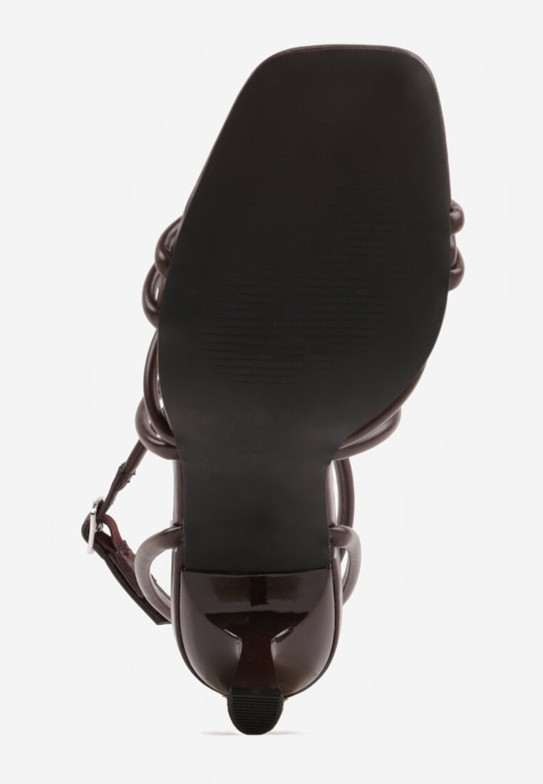 Brązowe Sandały na Szpilce z Cienkimi Paseczkami i Kwadratowym Noskiem Danita