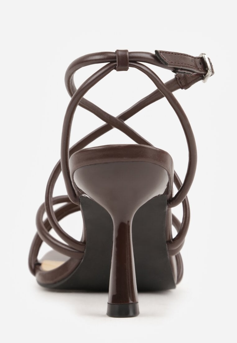 Brązowe Sandały na Szpilce z Cienkimi Paseczkami i Kwadratowym Noskiem Danita