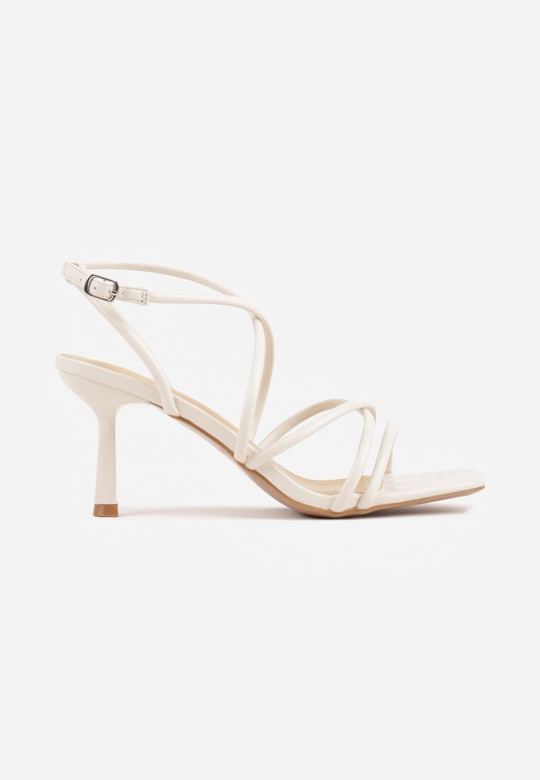 Beżowe Sandały na Szpilce z Cienkimi Paseczkami i Kwadratowym Noskiem Danita