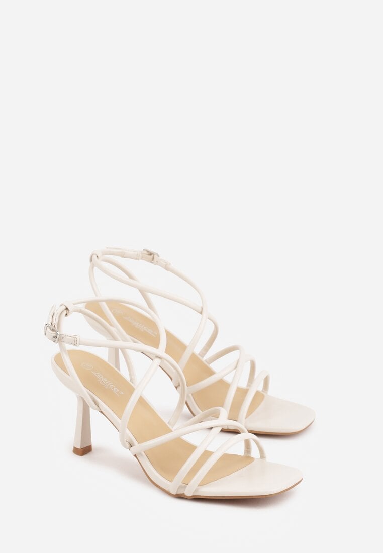 Beżowe Sandały na Szpilce z Cienkimi Paseczkami i Kwadratowym Noskiem Danita