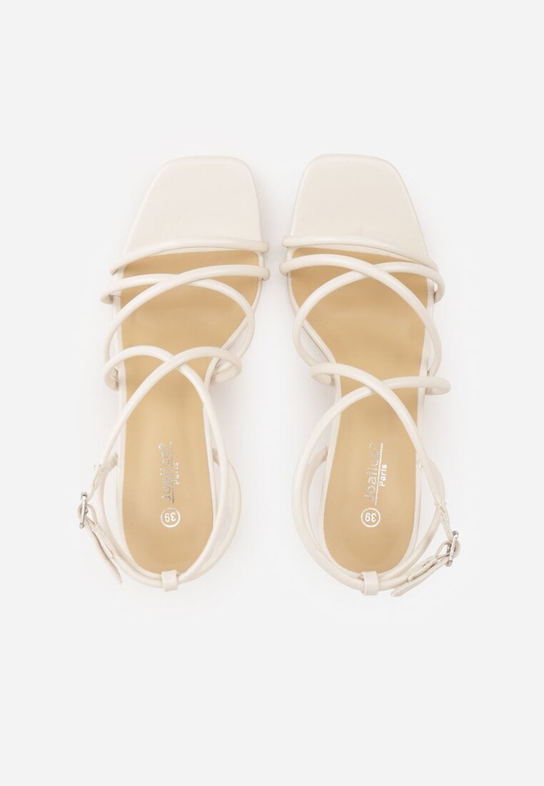 Beżowe Sandały na Szpilce z Cienkimi Paseczkami i Kwadratowym Noskiem Danita