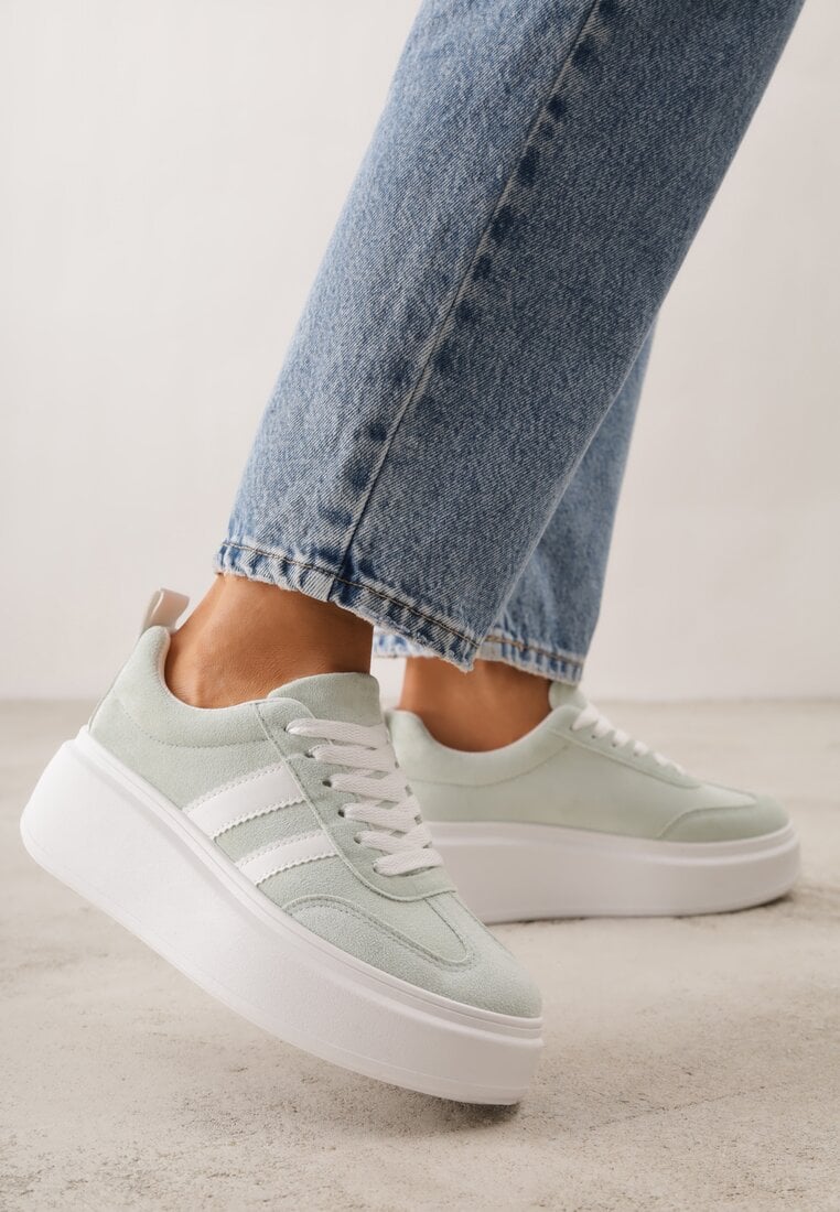 Zielone Sneakersy Typu Kultowe Tenisówki na Platformie Redoreve