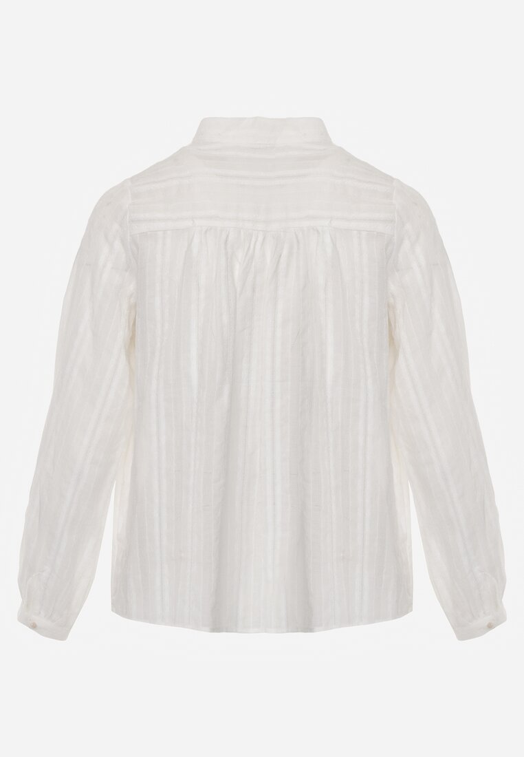 Biała Koszula z Bawełny ze Stójką Ozdobiona Koronkowymi Lamówkami  Ilielia