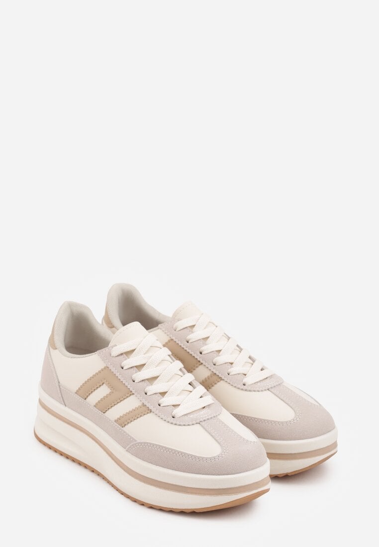 Beżowe Sneakersy na Platformie z Geometrycznym Motywem Hippiopis