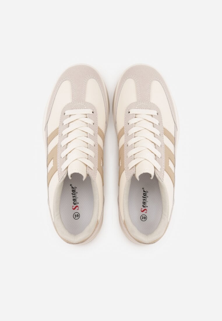 Beżowe Sneakersy na Platformie z Geometrycznym Motywem Hippiopis