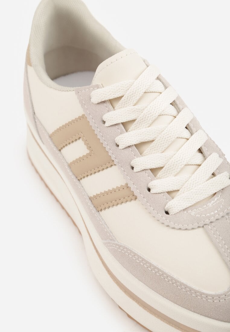 Beżowe Sneakersy na Platformie z Geometrycznym Motywem Hippiopis