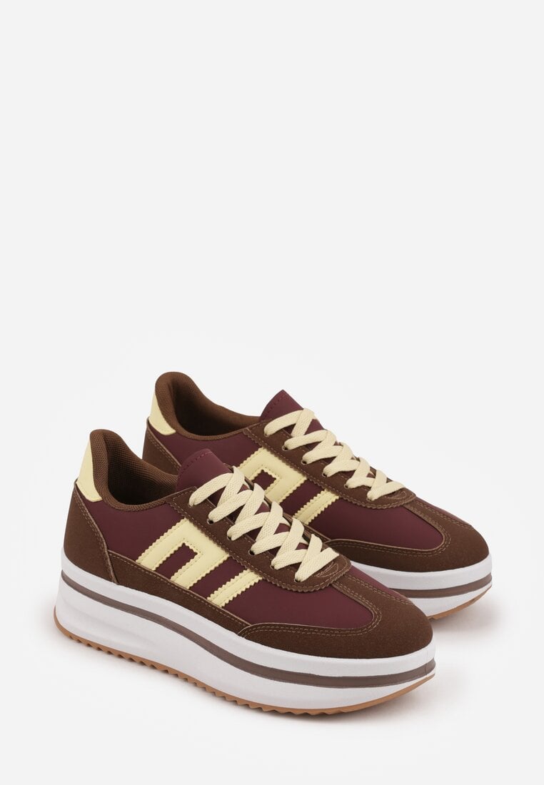 Brązowe Sneakersy na Platformie z Geometrycznym Motywem Hippiopis