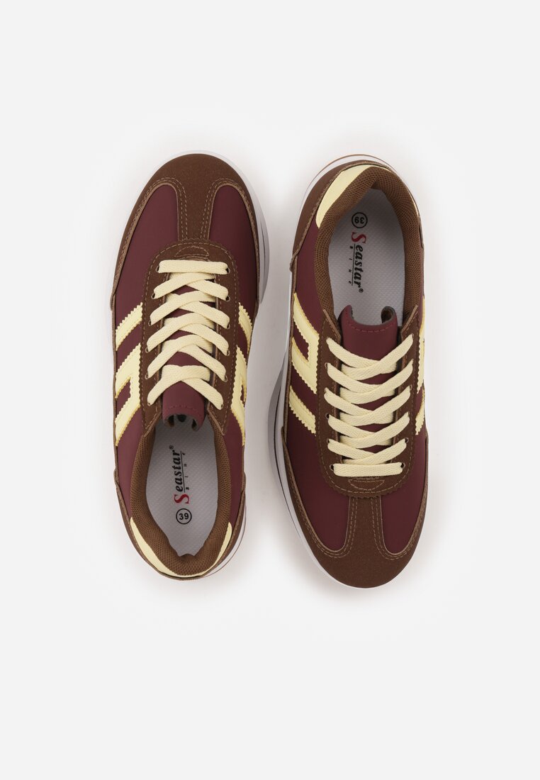 Brązowe Sneakersy na Platformie z Geometrycznym Motywem Hippiopis