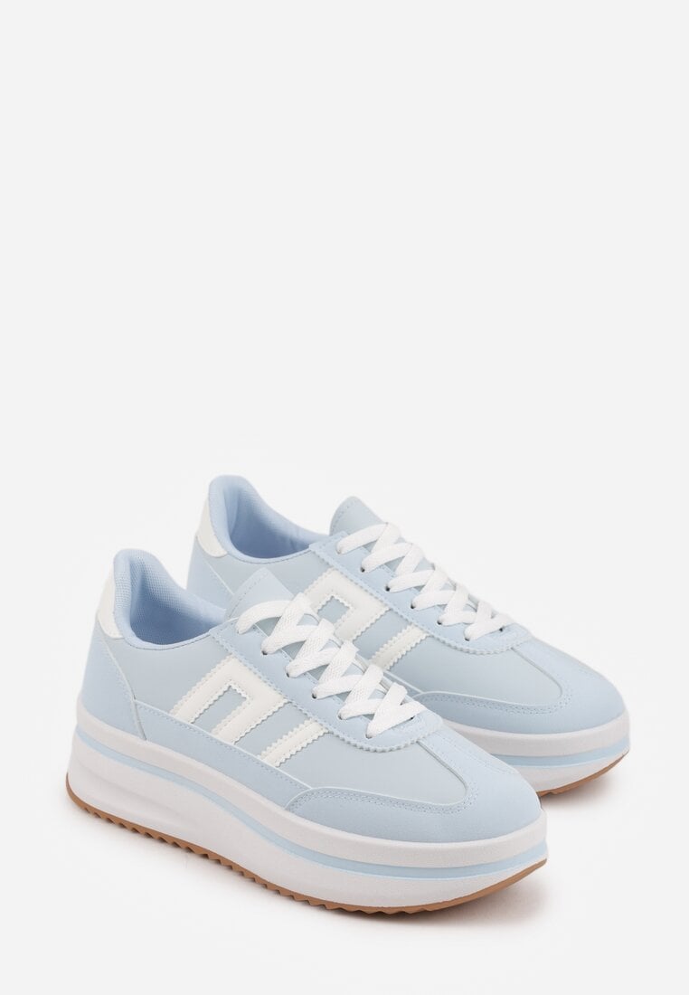 Jasnoniebieskie Sneakersy na Platformie z Geometrycznym Motywem Hippiopis